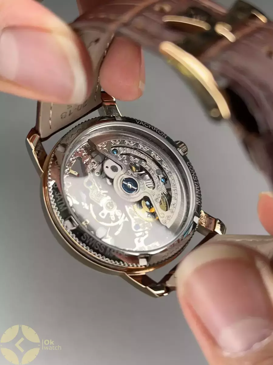 ساعت مچی وشرون کنستانتن صفحه اسکلتون چرمی قهوه ای Vacheron Constantin