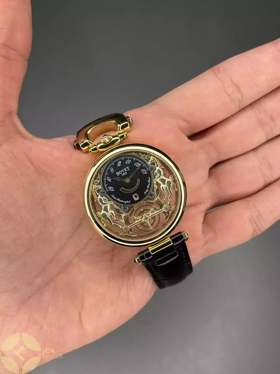 ساعت مچی بووه بند چرمی مشکی صفحه اسکلتون طرحدار Bovet