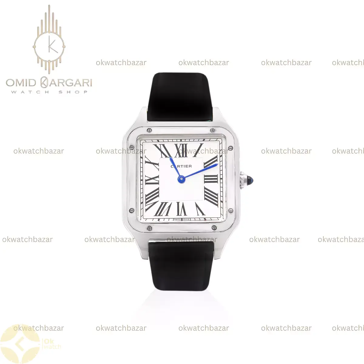 ساعت مچی کارتیه دومونت بند چرمی مشکی صفحه سفید Cartier