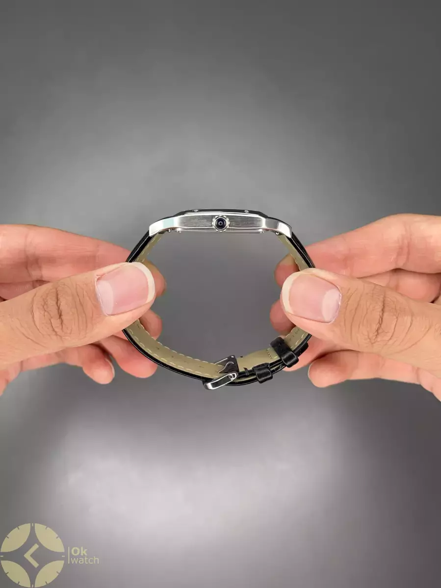 ساعت مچی کارتیه دومونت بند چرمی مشکی صفحه سفید Cartier