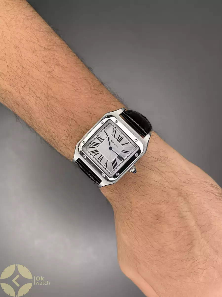 ساعت مچی کارتیه دومونت بند چرمی مشکی صفحه سفید Cartier