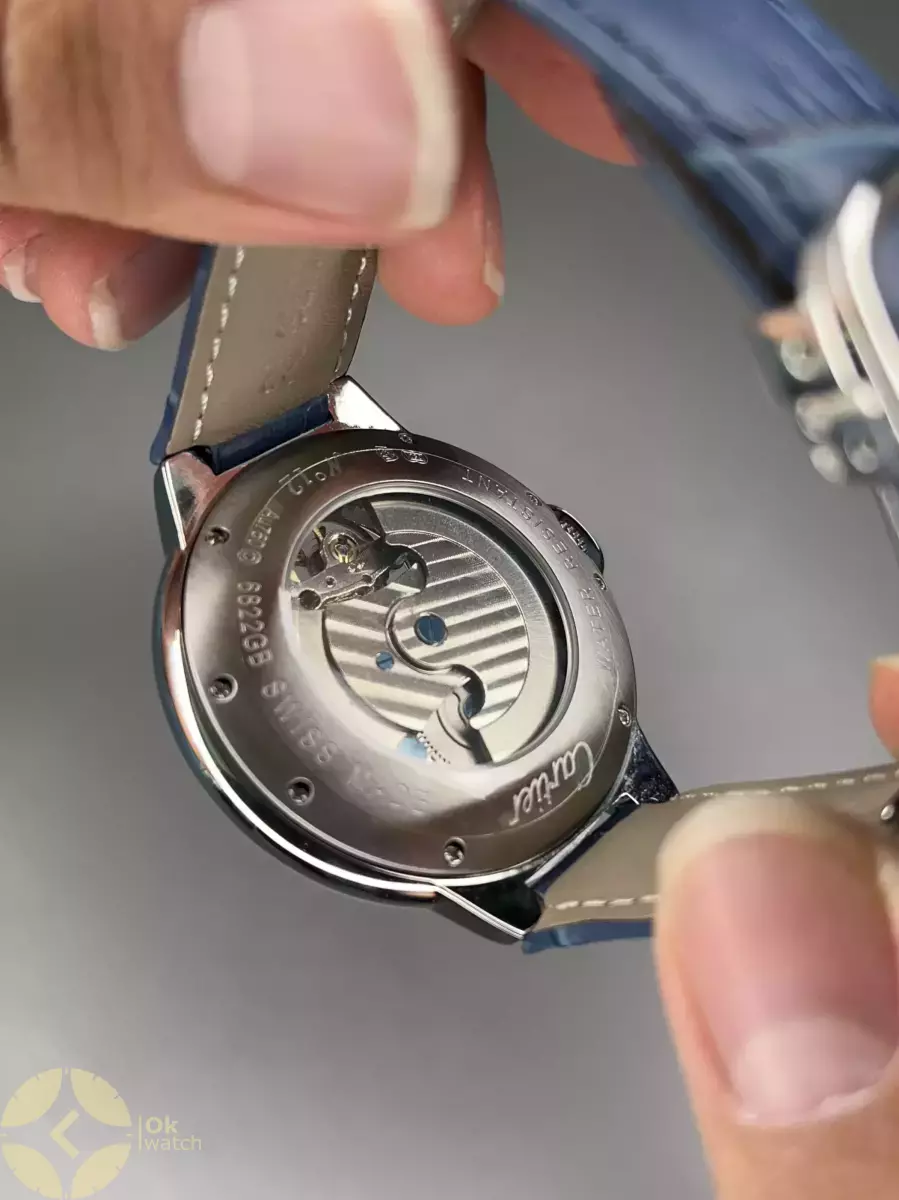 ساعت مچی کارتیه بلن بولو صفحه اسکلتون بند چرمی آبی Cartier Ballon Bleu