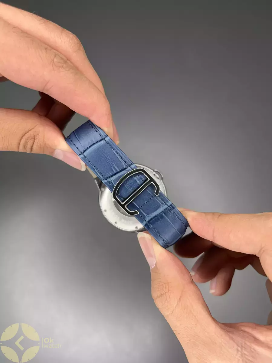 ساعت مچی کارتیه بلن بولو صفحه اسکلتون بند چرمی آبی Cartier Ballon Bleu