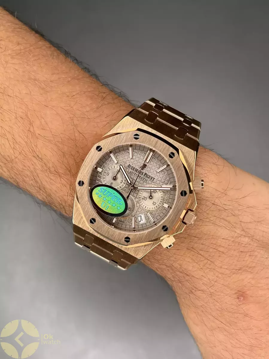 ساعت مچی اودمار پیگه کورنوگراف بند رزگلد صفحه طوسی Audemars Piguet