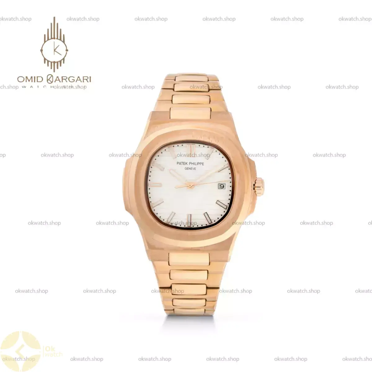 ساعت مچی پتک فیلیپ اتوماتیک بند فلزی رزگلد صفحه سفید Patek Philippe Nautilus