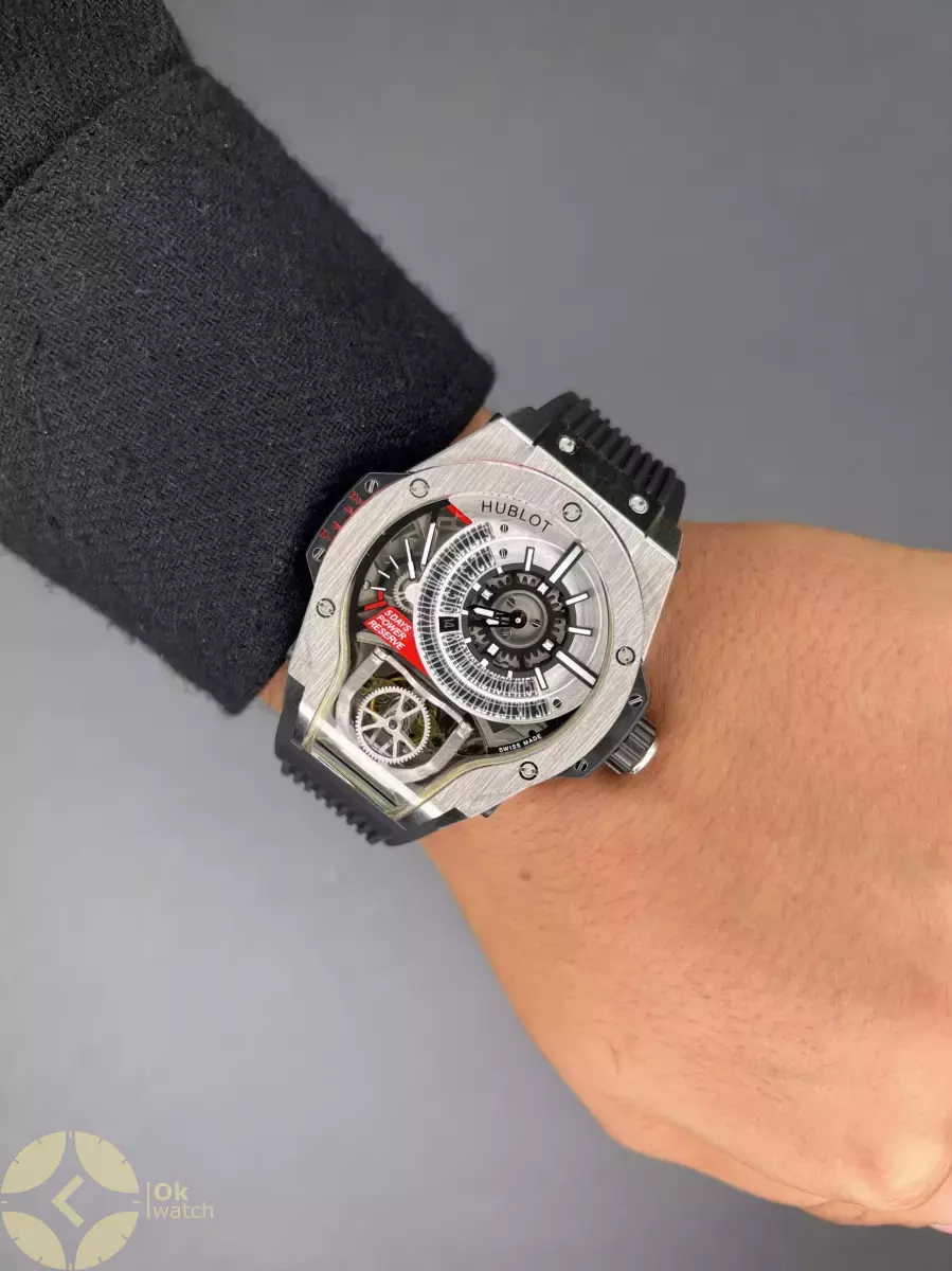 ساعت مچی اوبلو جمجمه‌ای قاب سیلور بند مشکی Hublot MP-09 Tourbillon silver