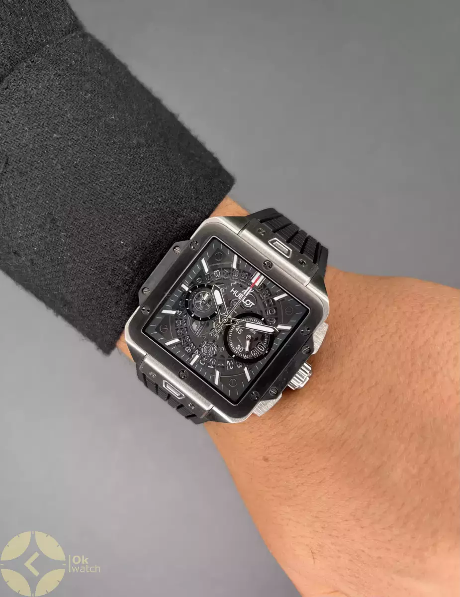 ساعت مچی اوبلو بند صفحه مربعی قاب سیلور Hublot Square Bang Unico