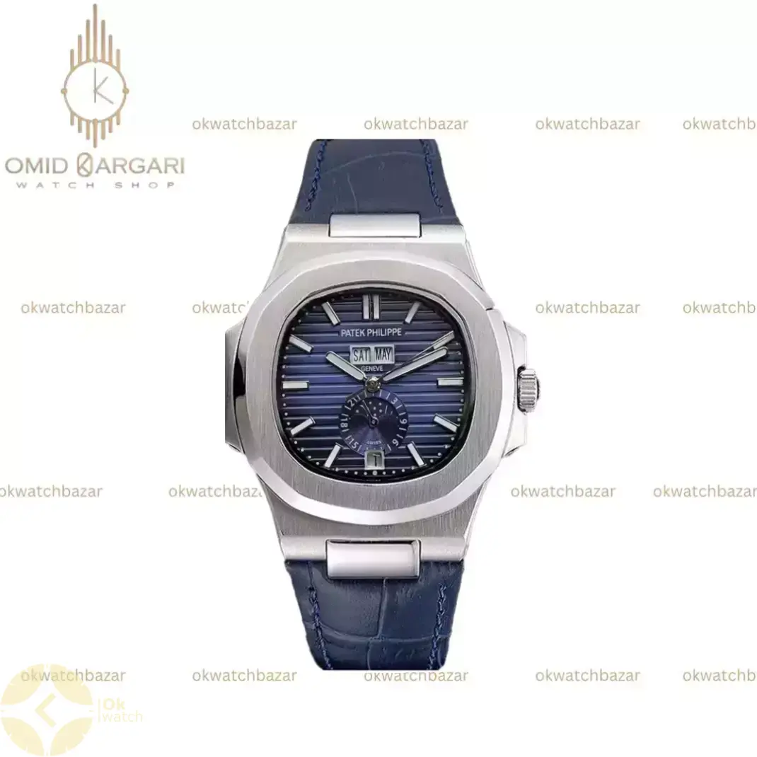ساعت مچی پتک فیلیپ دو تقویم بند سرمه ای Patek Philippe Two Automatic Calendars