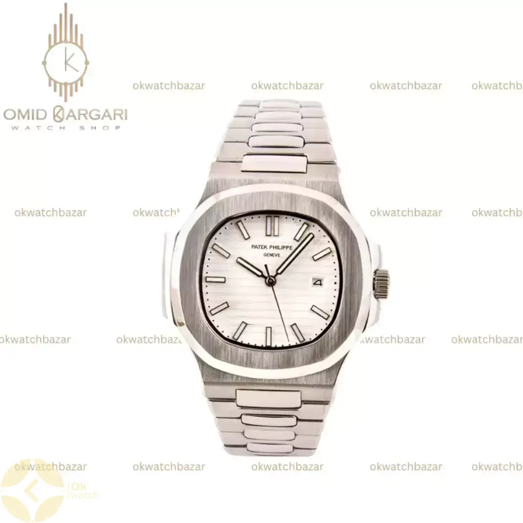 ساعت مچی پتک فیلیپ ناتیلوس سیلور صفحه سفید Patek  Philippe Nautilus