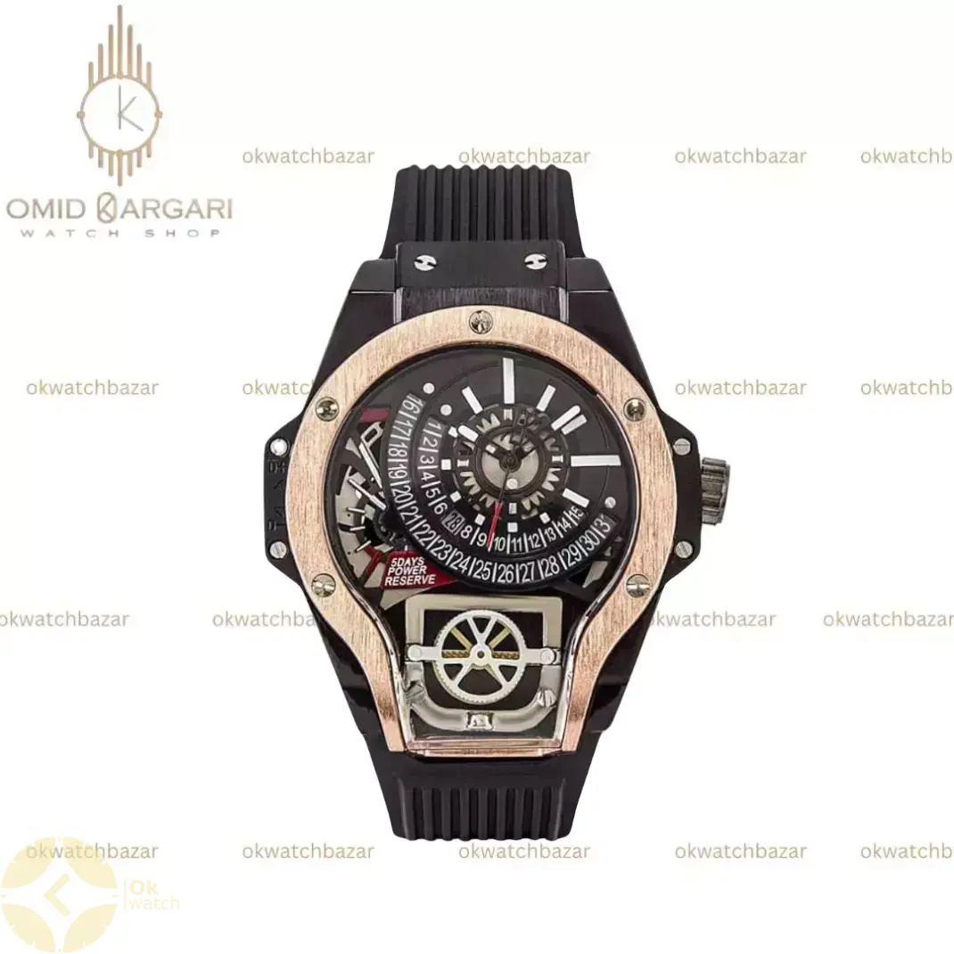 ساعت مچی اوبلو جمجمه‌ای قاب مشکی رزگلد Hublot MP-09 Tourbillon
