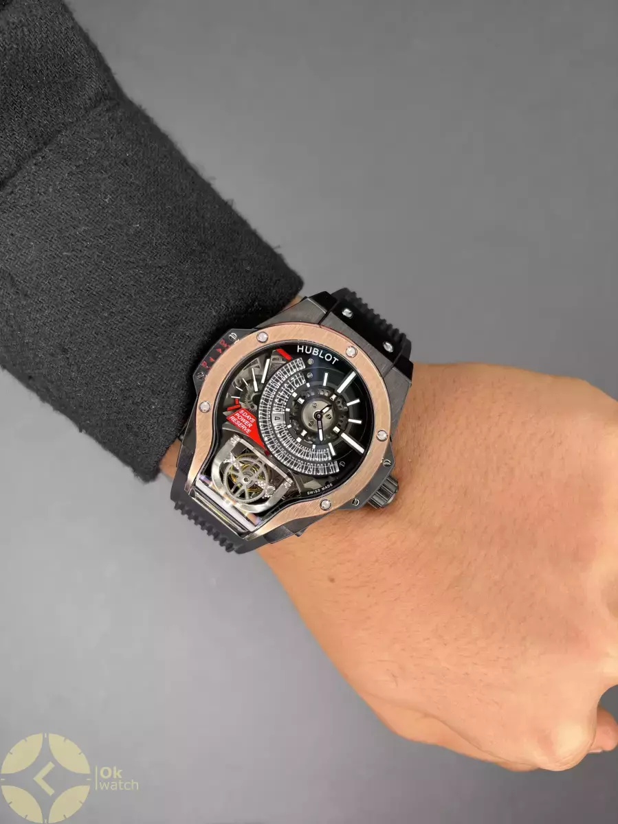 ساعت مچی اوبلو جمجمه‌ای قاب مشکی رزگلد Hublot MP-09 Tourbillon
