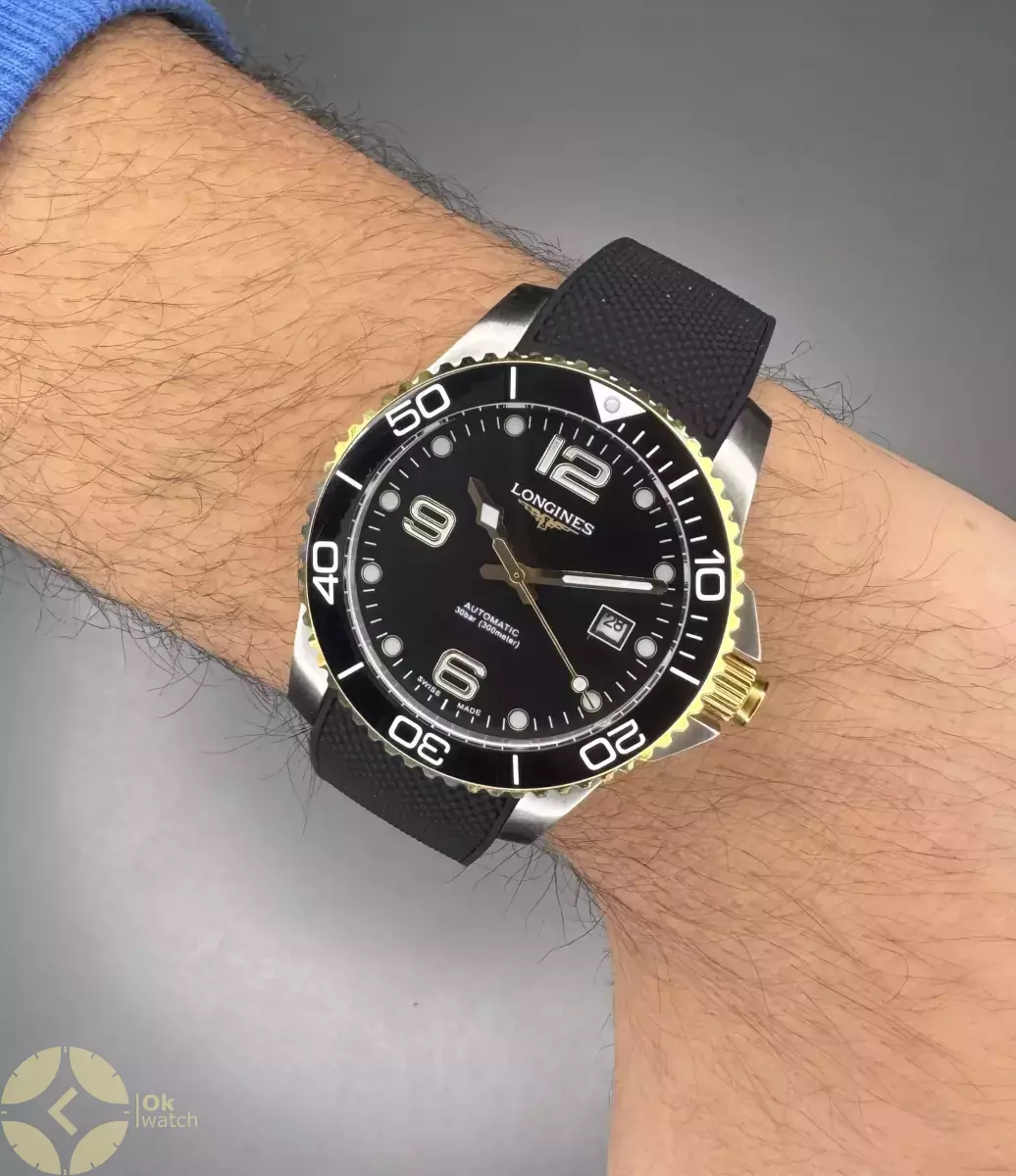 ساعت مچی لونژین اتوماتیک بند رابر مشکی بزل طلایی Longines