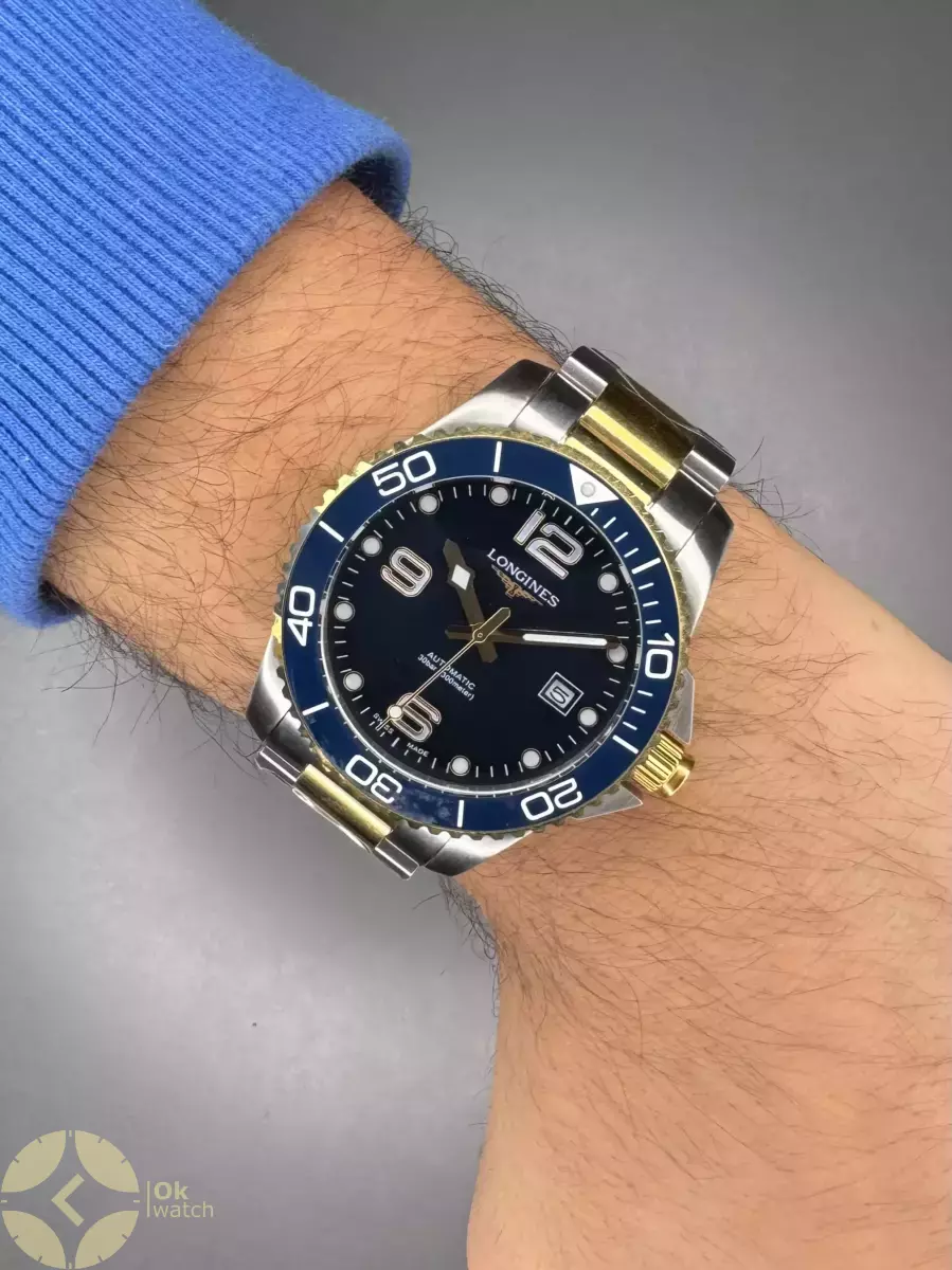 ساعت مچی لونژین اتوماتیک بند سیلورطلایی صفحه آبی Longines