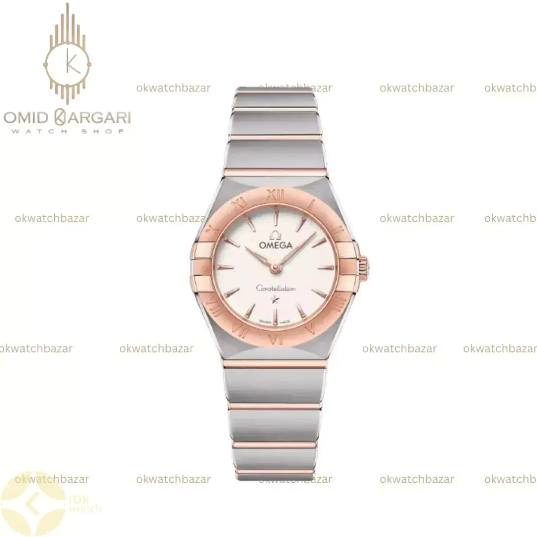 ساعت مچی امگا کانستلیشن بند سیلور رزگلد صفحه سفید Omega Constellation