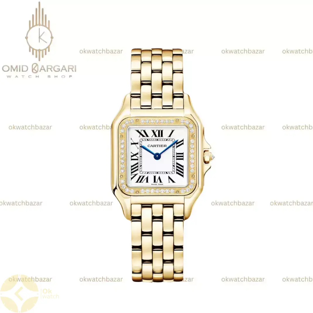 ساعت مچی کارتیه پنتر بند طلایی دورنگین Cartier Panthere
