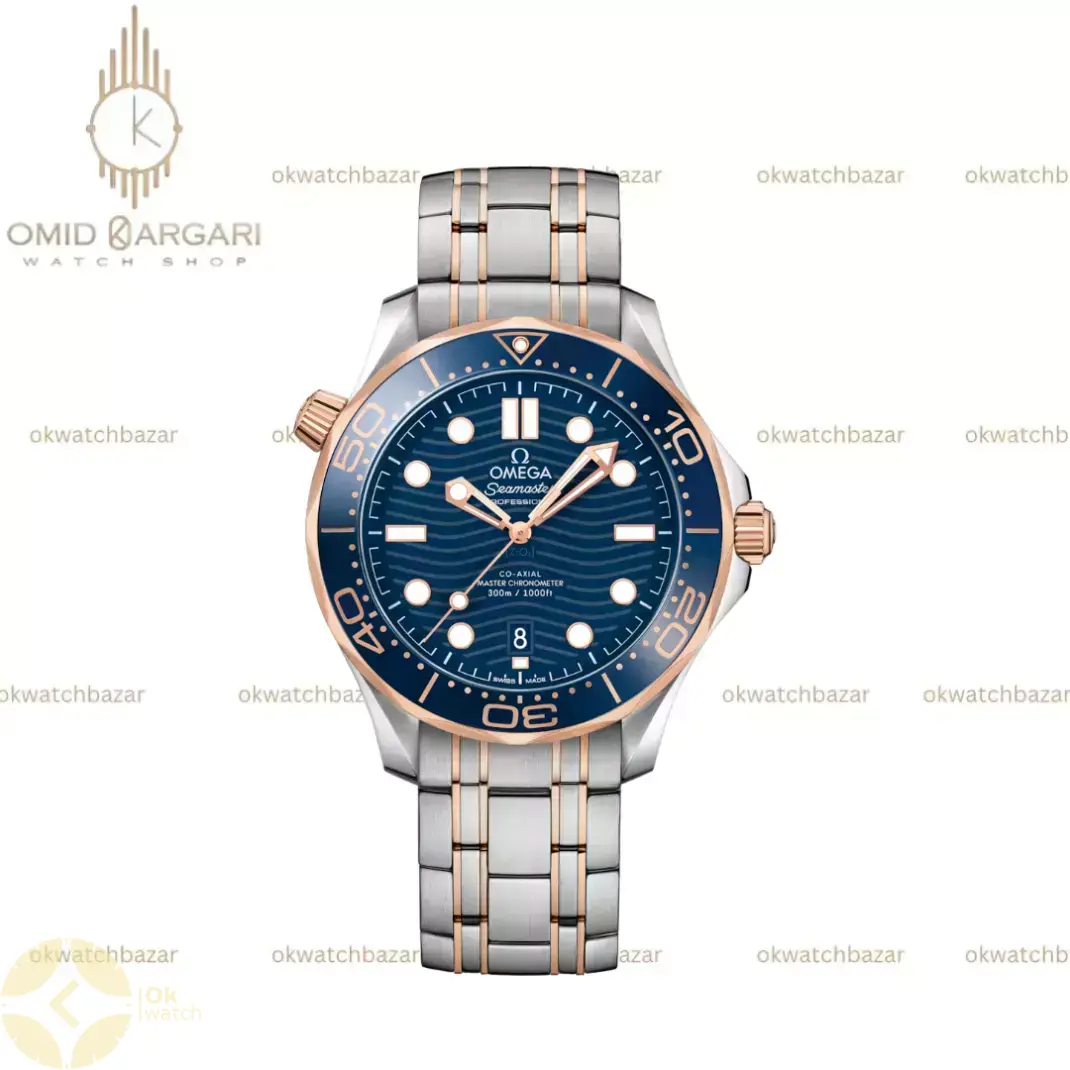 ساعت مچی امگا سیمستر سیلور رزگلد صفحه آبی Omega Seamaster Diver
