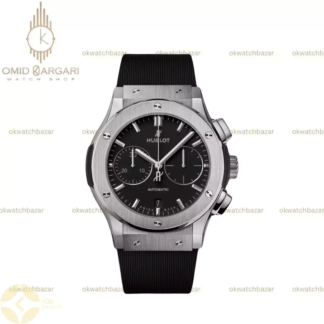 ساعت مچی هابلوت کلاسیک فیوژن کرونوگراف مشکی قاب سیلور Hublot Classic Fusion