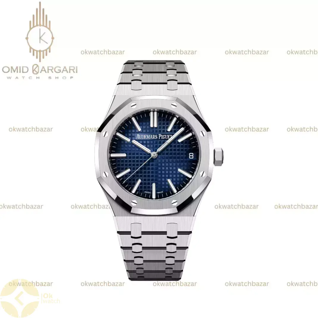 ساعت مچی اودمار پیگه اتوماتیک صفحه سرمه ای بند سیلور Audemars Piguet