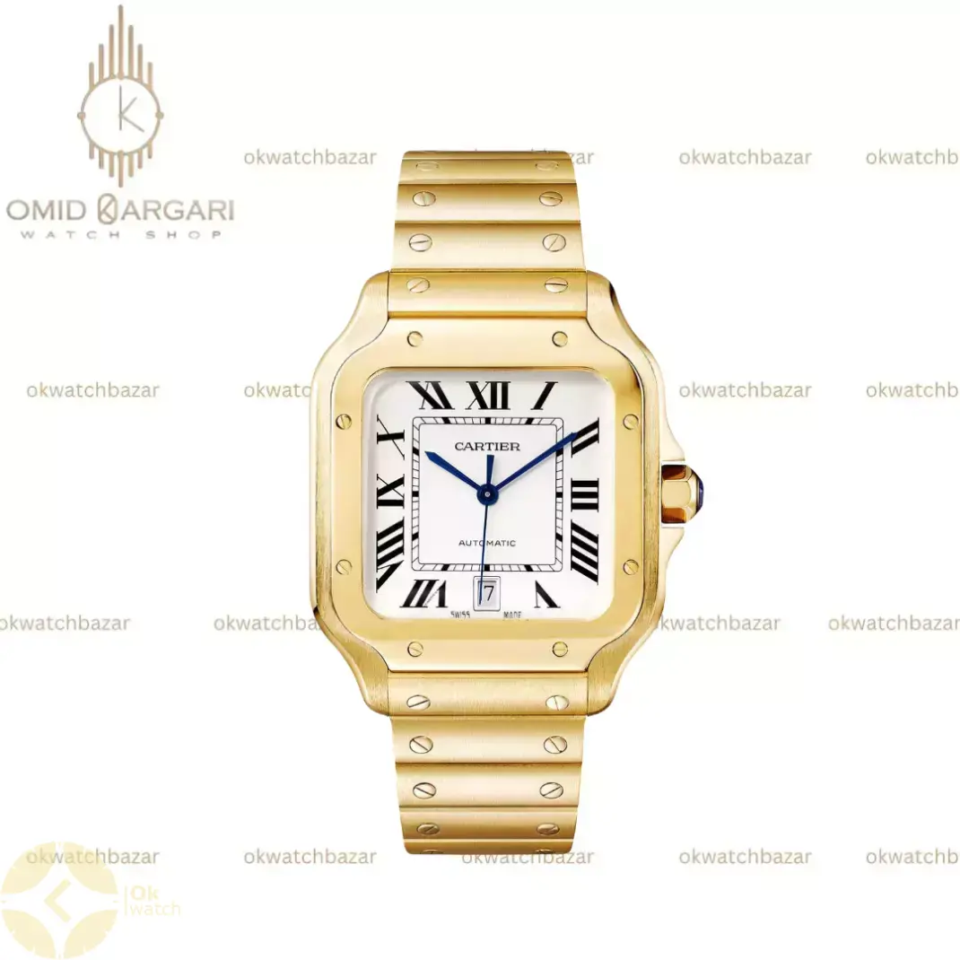 ساعت مچی کارتیه د سانتوس بدنه طلایی صفحه سفید Cartier