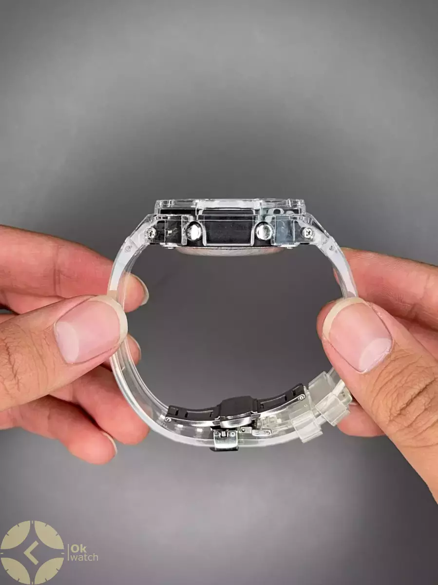 ساعت مچی کاسیو جی-شاک بند شیشه ای صفحه مشکی عقربه آبی Casio G-SHOCK