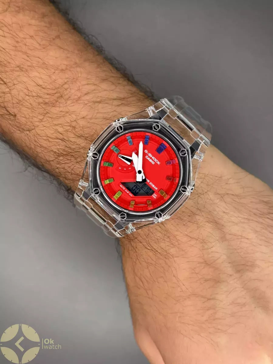 ساعت مچی کاسیو جی-شاک بند شیشه ای صفحه قرمز Casio G-SHOCK