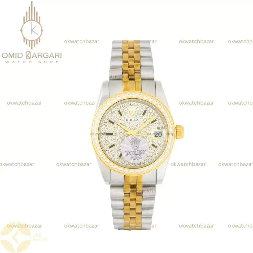 ساعت مچی رولکس صفحه نگین دار دو رنگ طلایی Rolex