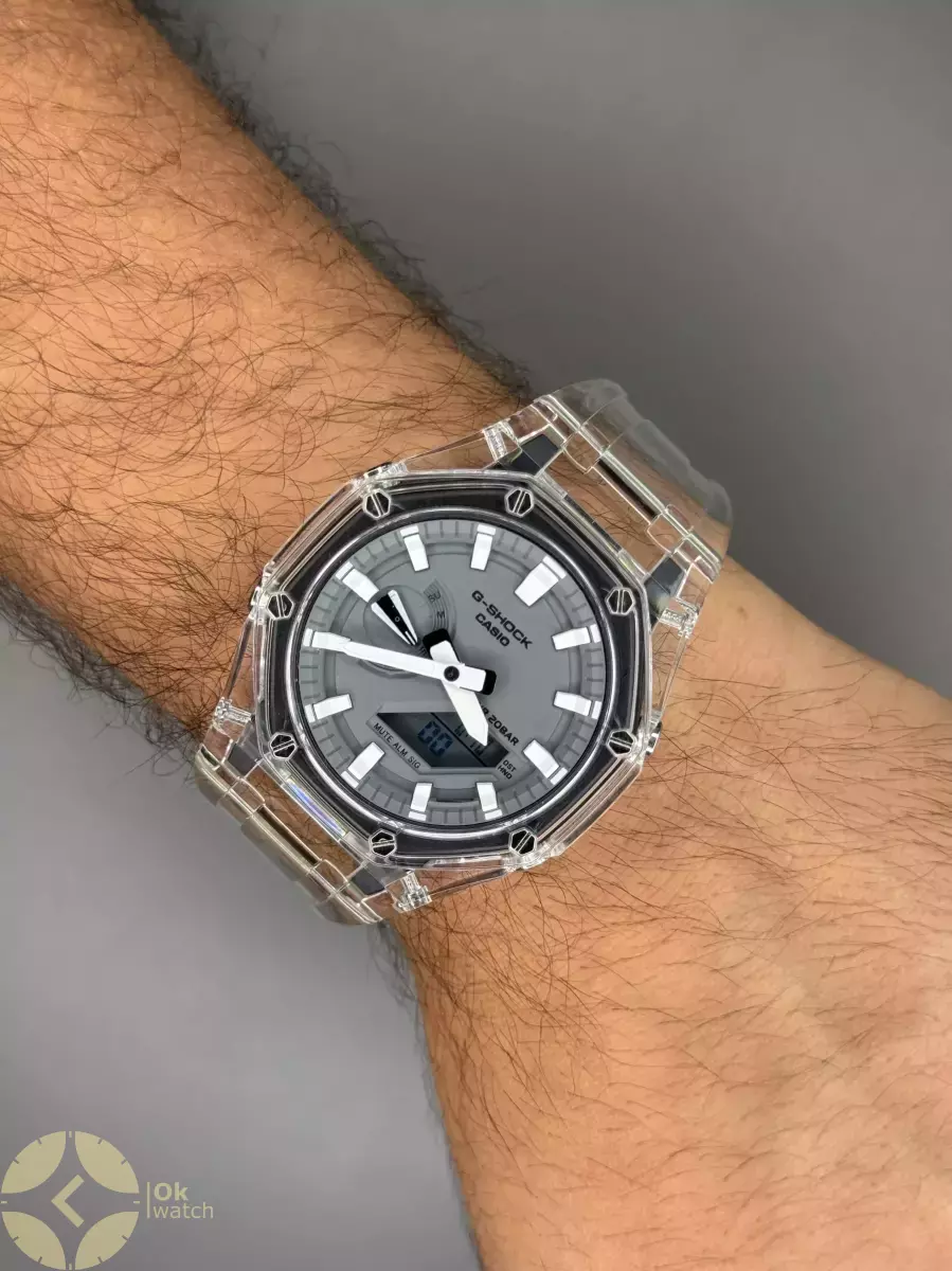 ساعت مچی کاسیو جی-شاک بند شیشه ای صفحه طوسی Casio G-SHOCK