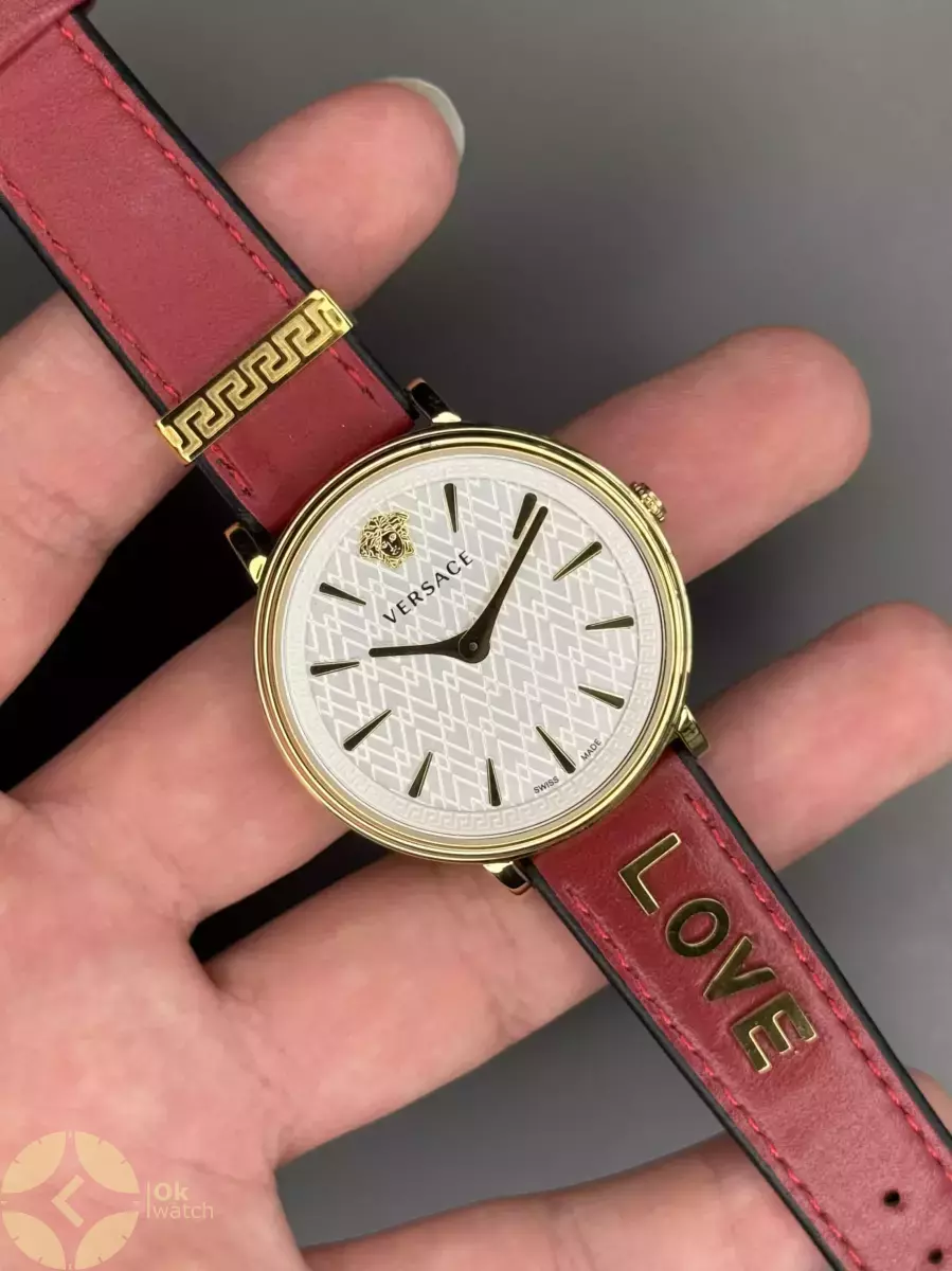 ساعت مچی ورساچه بند چرمی قرمز صفحه سفید Versace