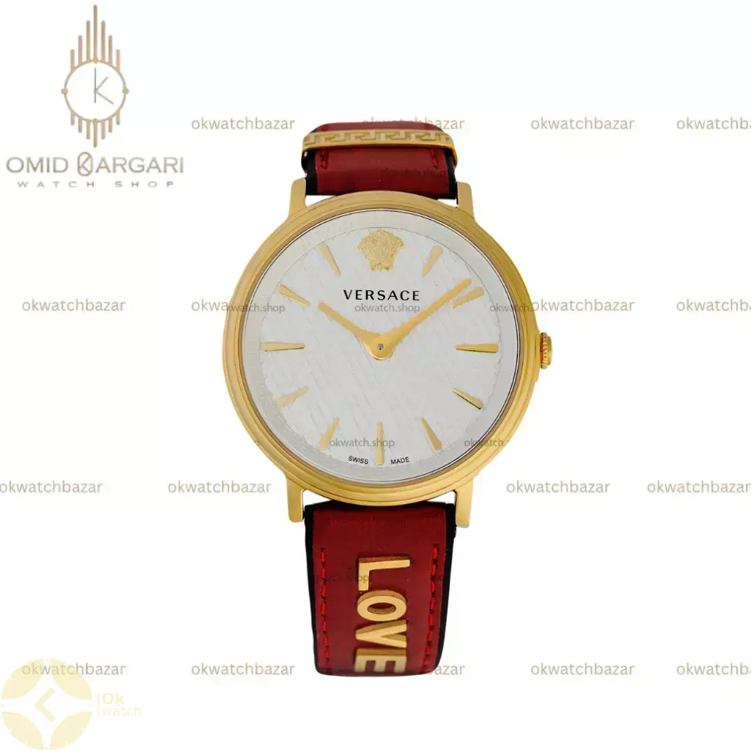 ساعت مچی ورساچه بند چرمی قرمز صفحه سفید Versace