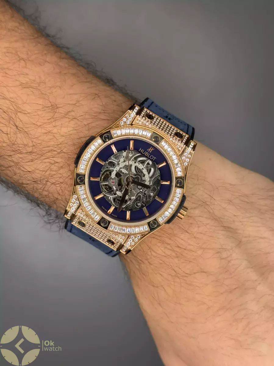 ساعت مچی اوبلو بیگ بنگ اسکلتون قاب نگین دار Hublot Big Bang