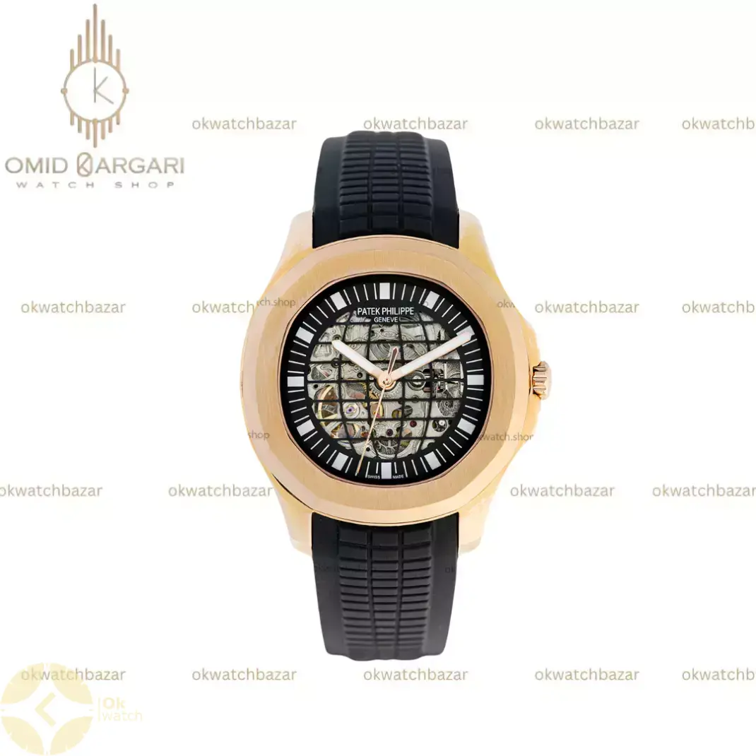 ساعت مچی پتک فیلیپ آکوانا قاب رزگلد اتوماتیک بند مشکی Patek Philippe Aquanaut