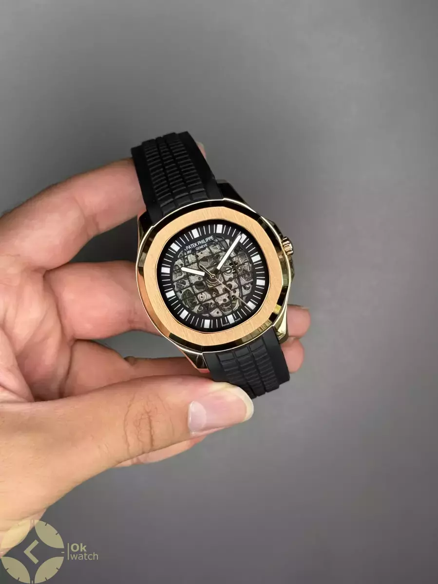 ساعت مچی پتک فیلیپ آکوانا قاب رزگلد اتوماتیک بند مشکی Patek Philippe Aquanaut