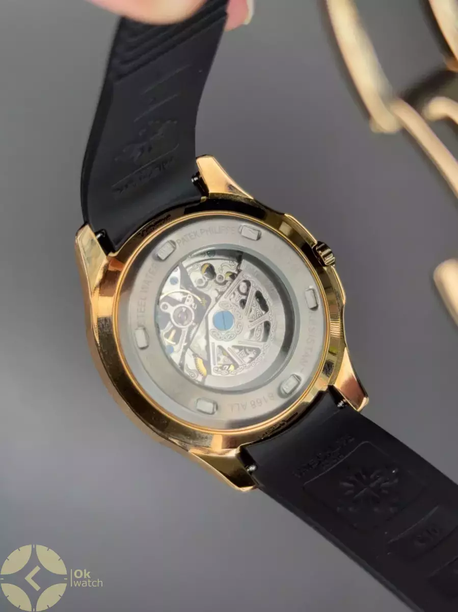 ساعت مچی پتک فیلیپ آکوانا قاب رزگلد اتوماتیک بند مشکی Patek Philippe Aquanaut