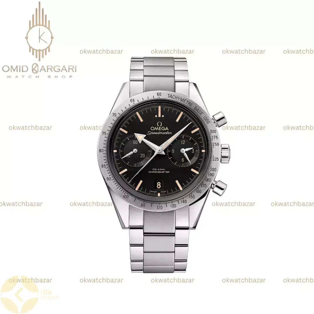 ساعت مچی امگا اسپیدمستر بند سیلور صفحه مشکی Omega Speedmaster