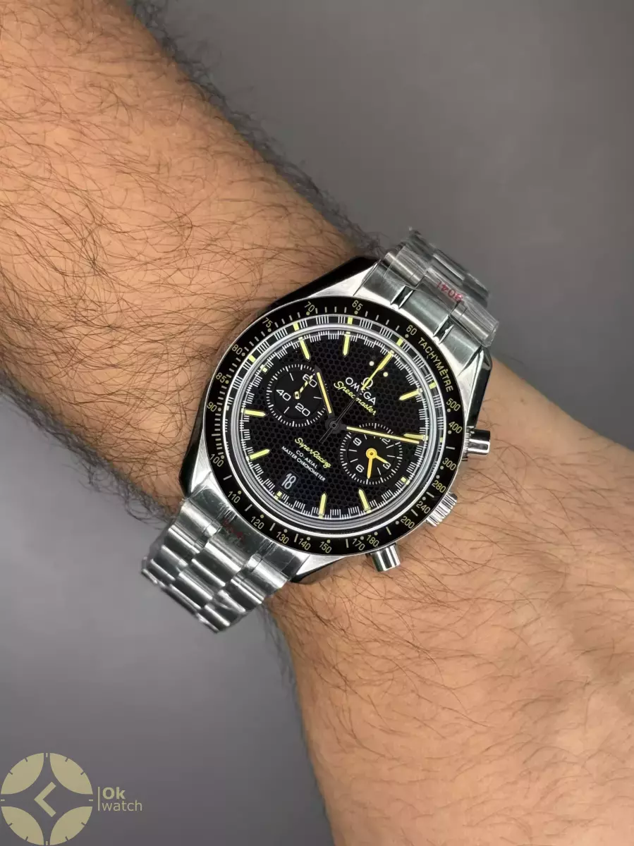 ساعت مچی امگا اسپیدمستر بند سیلور صفحه مشکی Omega Speadmaster SuperRacing