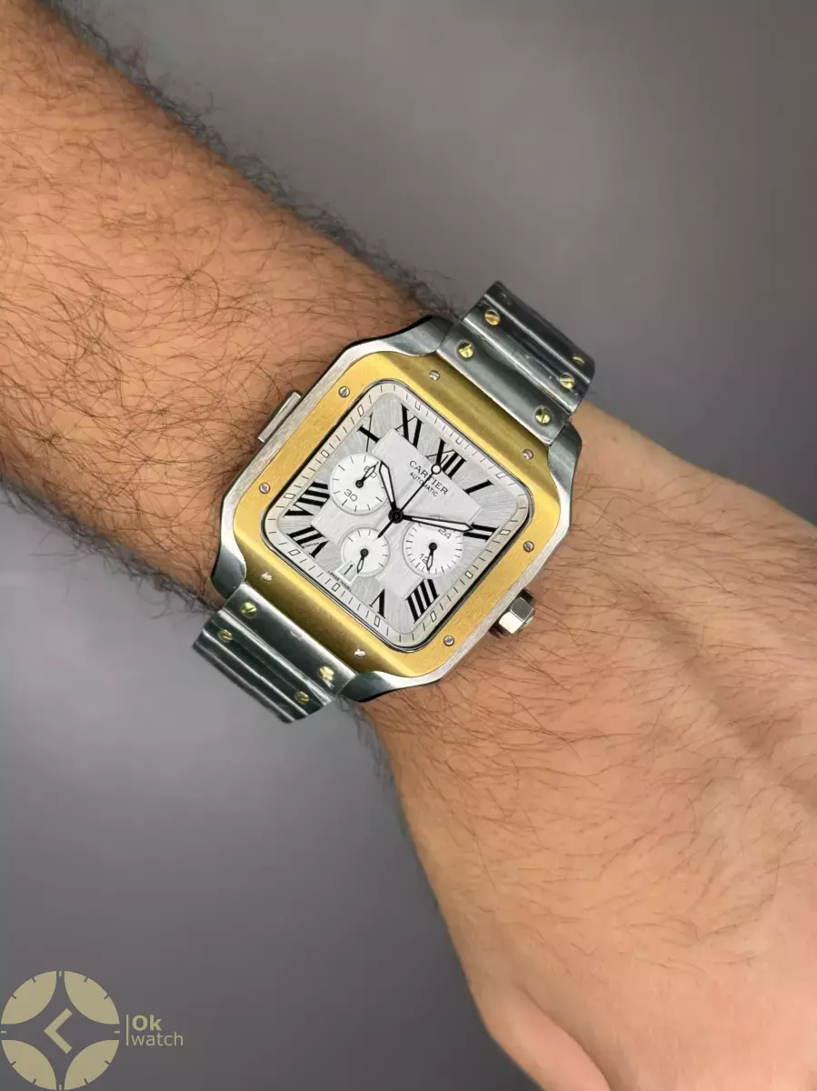 ساعت مچی کارتیه کورنوگراف دو رنگ طلایی صفحه سفید Cariter