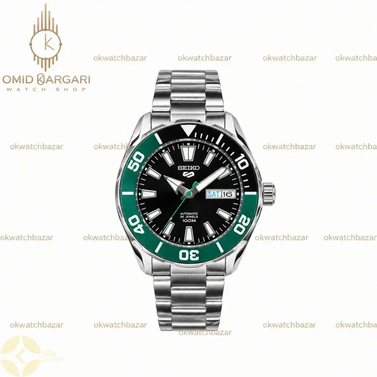 ساعت مچی سیکو 5 بند سیلور صفحه سبز Seiko 5