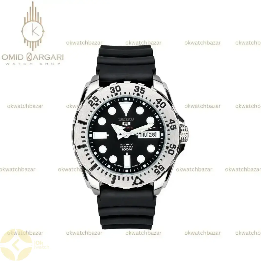 سیکو 5 بند رابرمشکی ایندکس سفید اتوماتیک Seiko 5 SRP599J1