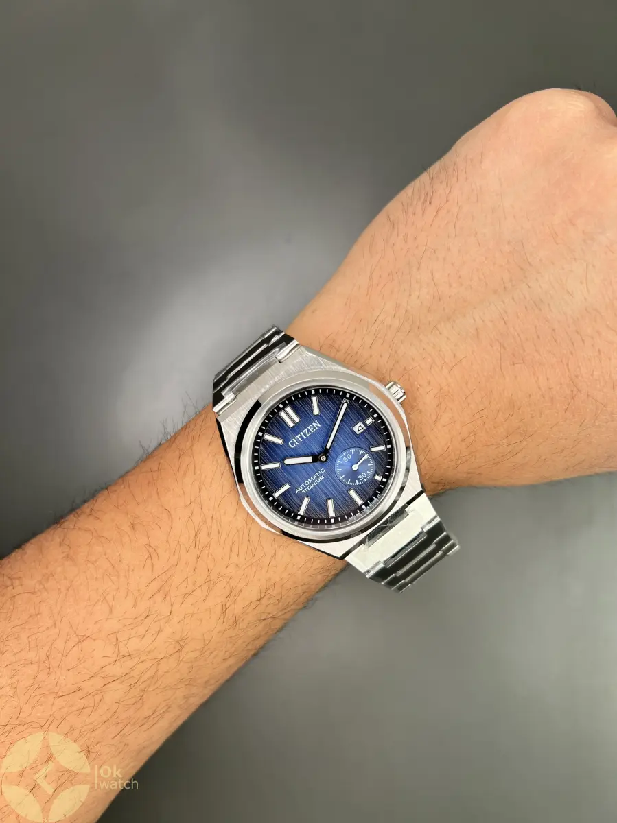 سیتیزن زیرثانیه فلزی صفحه سرمه ای طرحدار citizen automatic titanium