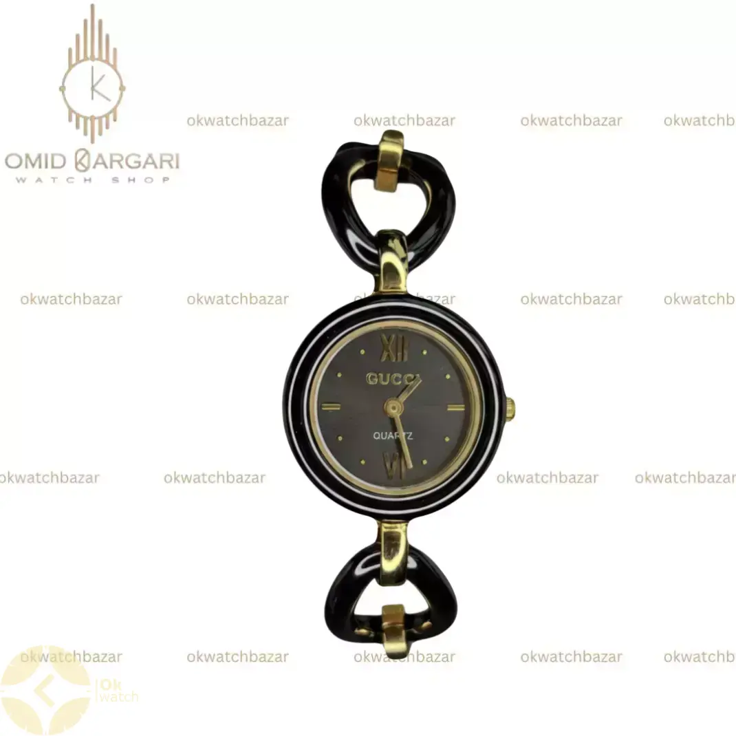 ساعت مچی گوچی صفحه مشکی بند طرحدار Gucci