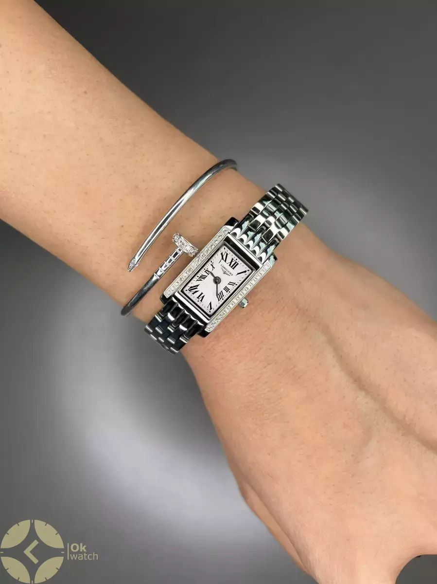 ساعت مچی لونژین بند سیلور قاب نگین دار صفحه سفید Longines