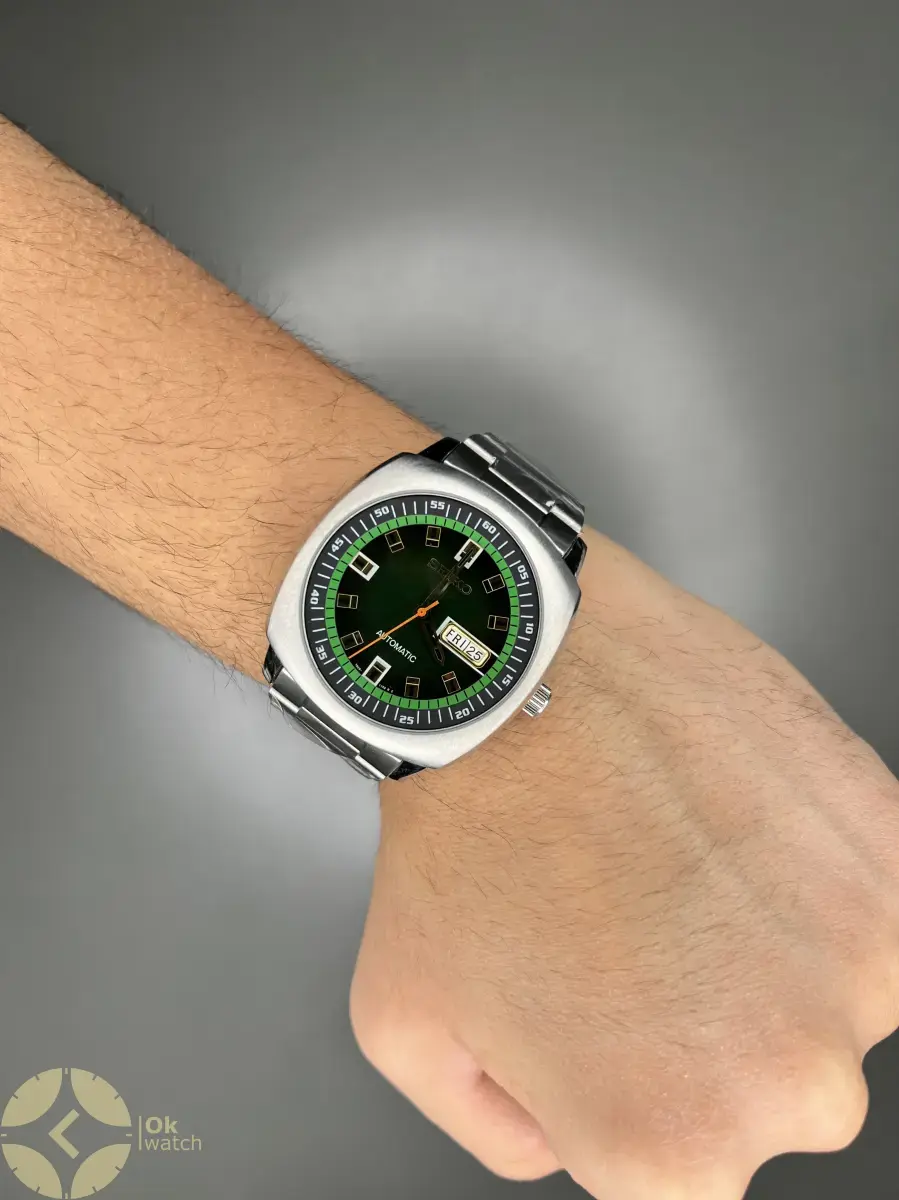 ساعت مچی سیکو مربعی سیلور صفحه سبز Seiko Recraft