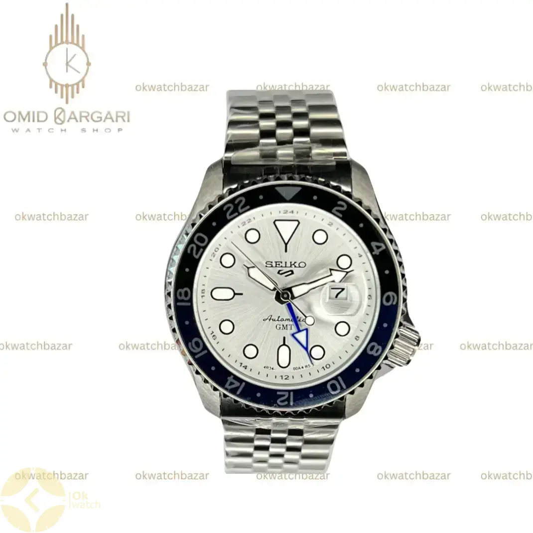 ساعت مچی سیکو 5 بند سیلور صفحه سفید Seiko 5 GMT