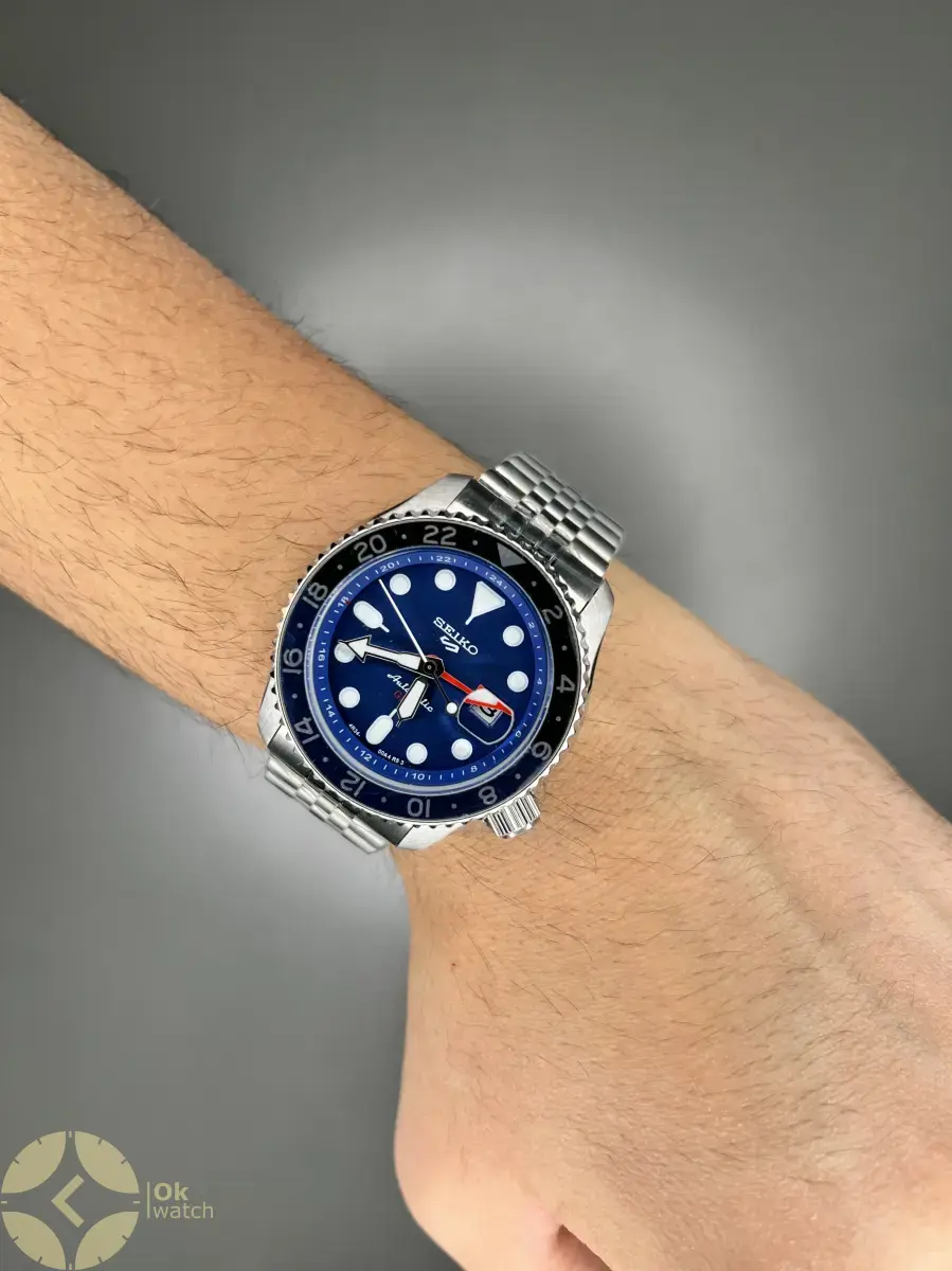 ساعت مچی سیکو 5 بند سیلور صفحه سرمه ای Seiko 5 GMT
