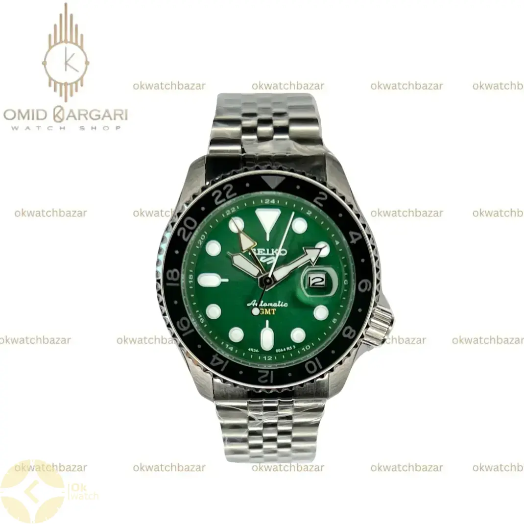 ساعت مچی سیکو 5 بند سیلور صفحه سبز Seiko 5 GMT