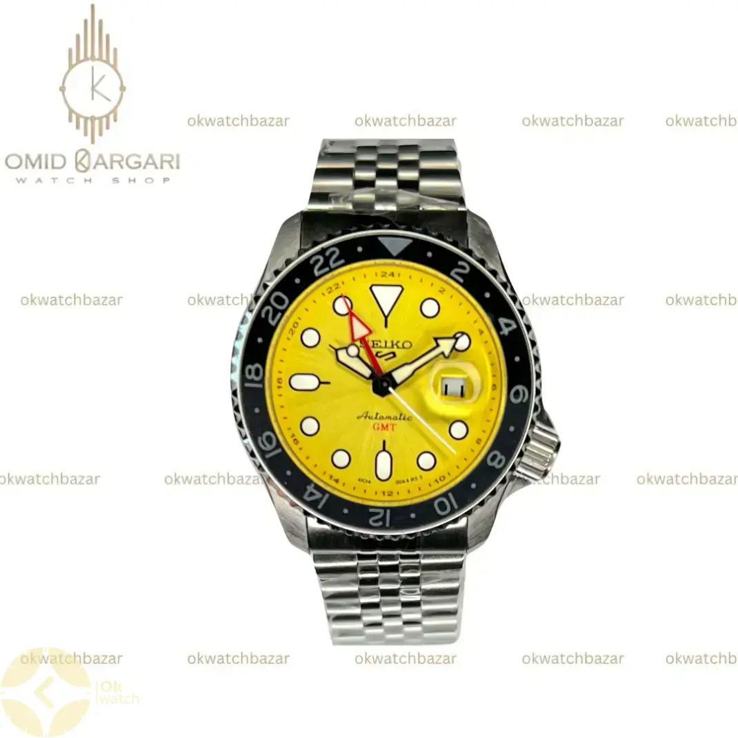ساعت مچی سیکو 5 بند سیلور صفحه زرد Seiko 5 GMT