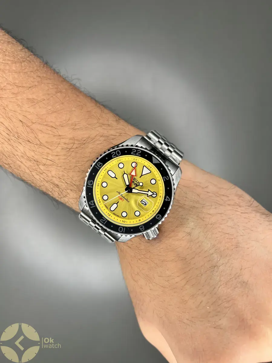 ساعت مچی سیکو 5 بند سیلور صفحه زرد Seiko 5 GMT