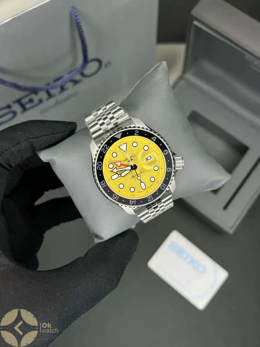 ساعت مچی سیکو 5 بند سیلور صفحه زرد Seiko 5 GMT