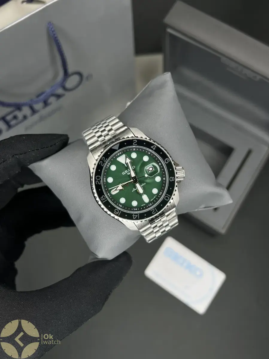ساعت مچی سیکو 5 بند سیلور صفحه سبز Seiko 5 GMT