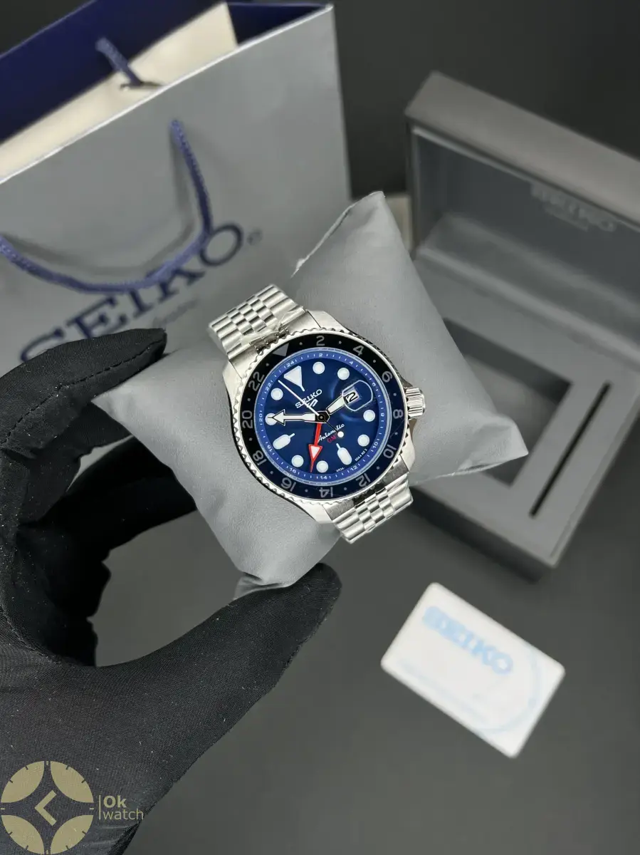 ساعت مچی سیکو 5 بند سیلور صفحه سرمه ای Seiko 5 GMT